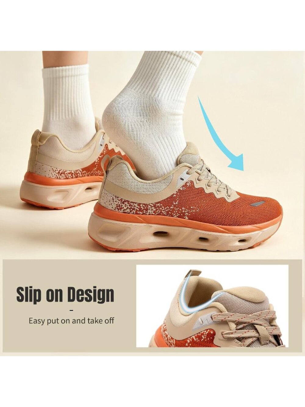 Women's Orange Comfortable Cushioning Non Slip Work Fashion Walking Sneakers - Picture 5 of 6